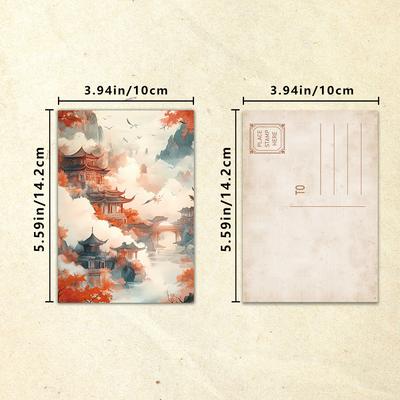 32 Pieces, Chinese Ink-wash Painting Postcards, Ancient Buildings and Landscape Paintings, Mailing Cards, Festival Cards