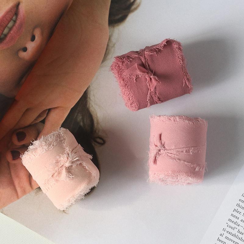 2/3/4Rolls 5M Frayed Edged Satin Handmade Chiffon Silk Ribbon For Wedding Invitation Bouquets Birthday Party Diy Decoration Gift