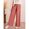 Jarní Elastický Pas Ležérní Kalhoty s Rovnou Nohavicí pro Ženy Volné Bavlněné a Lněné Kalhoty s Širokou Nohavicí