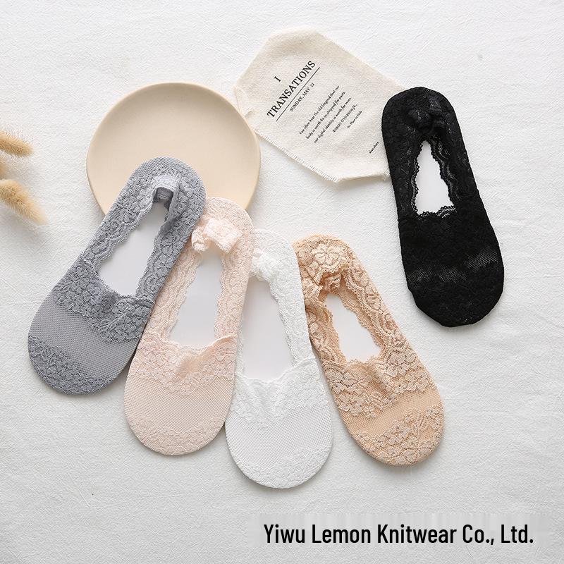 Women's Low Cut Lace Boat Socks - Breathable, Non-Slip, Invisible Cotton