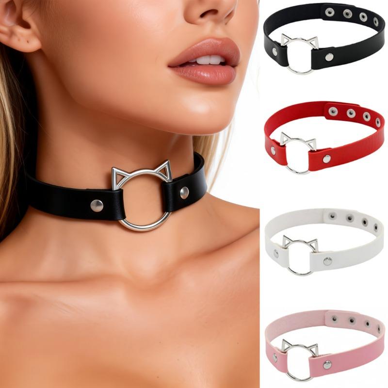 Eco-friendly PU Leather Japanese and Korean Harajuku Punk Soft Girl Cat Head Women's Collar Neck Strap Collarbone Chain Necklace