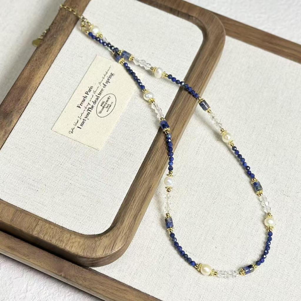 Retro Natural Stone & Freshwater Pearl Necklace - High-End Clavicle Chain for Women
