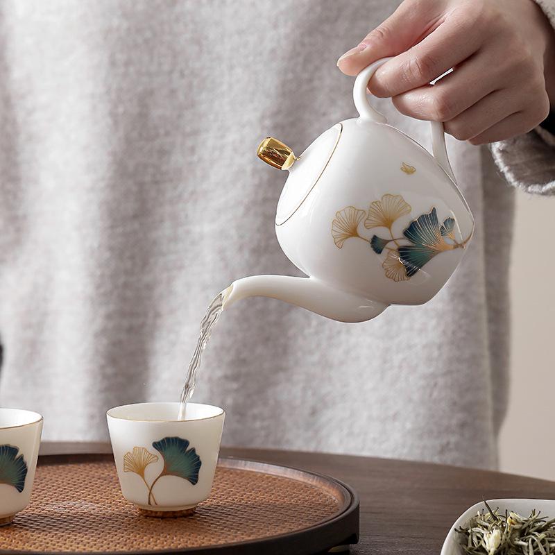 Yangzhi Jade Porcelain Travel Tea Set - Ceramic Kung Fu Teapot with Logo