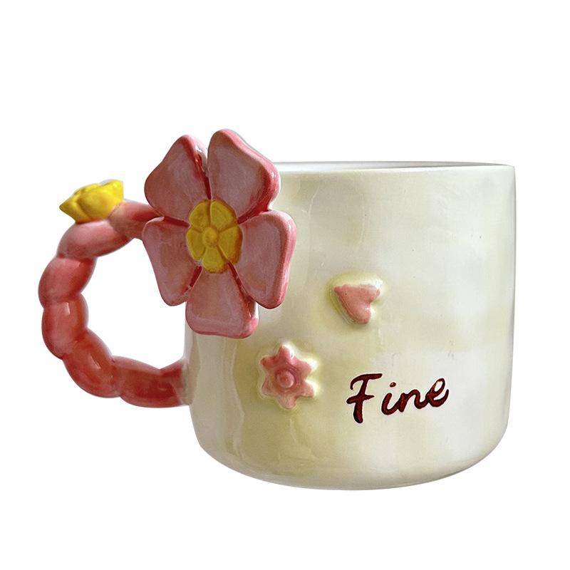 Hand painted Ceramic Cup Flowers Mug High looking Girl Home Office Water Cup Souvenir Birthday Gift