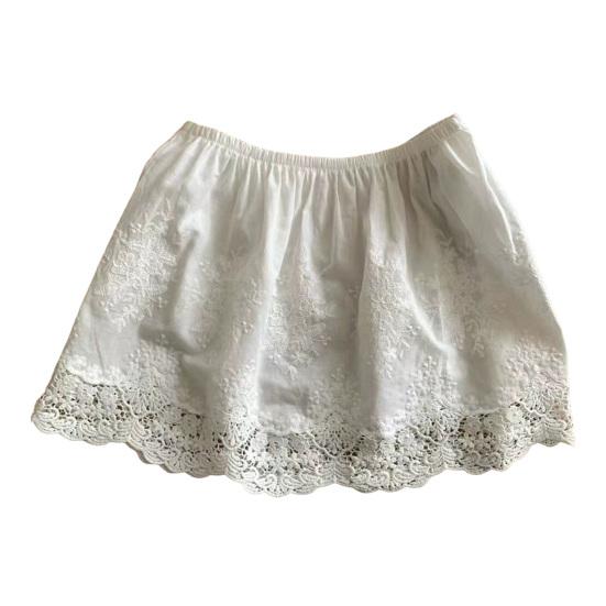 Women Shirt Extender Elastic High Waist Hollow Embroidery Lace Flower Pattern Mini Skirt Solid Color Butt Curtain Extension