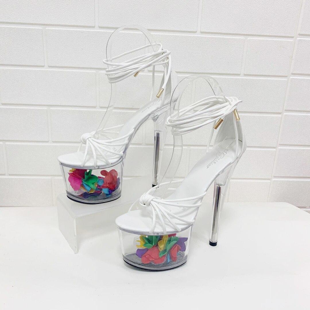 

Женские туфли на очень высоком каблуке с открытым носком, сандалии на шпильке, сексуальные прозрачные сандалии для ночного клуба, каблук 20 см, платформа 10 см, LFD 43 белый