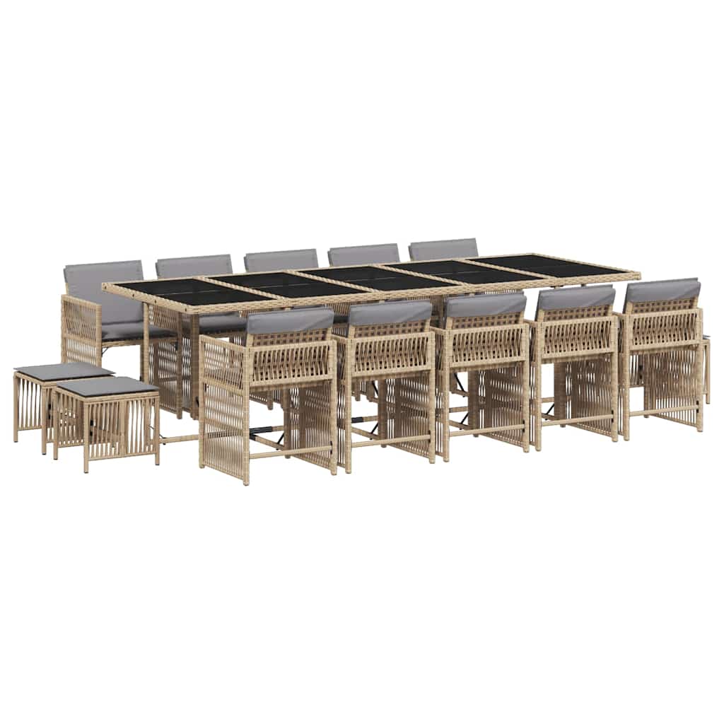 15 piece outdoor dining set with cushions beige mixed poly rattan