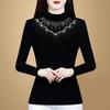 Winter Women's Thickened T-shirt Top Women's Long-sleeved Semi-turtleneck Warm Black Bottoming Shirt
