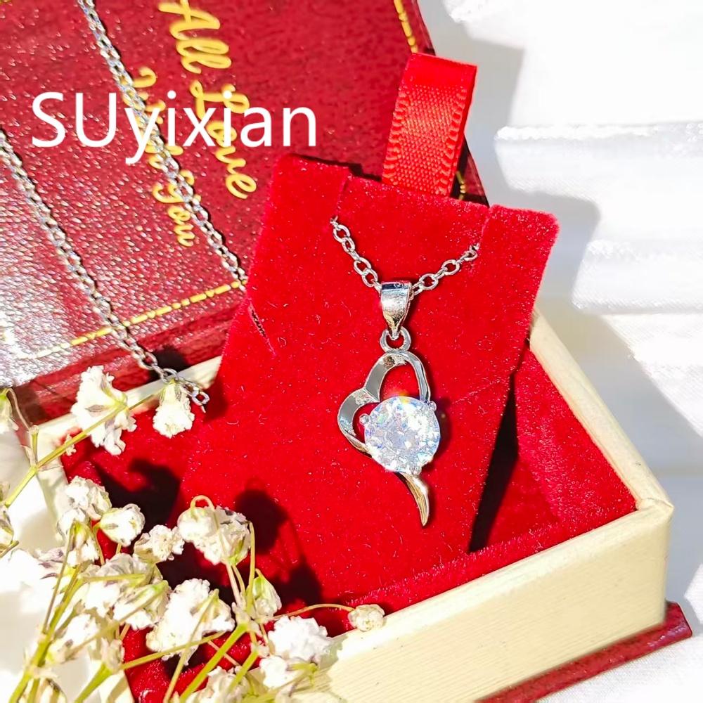 925 Sterling Silver Fashion Light Luxury Love At First Sight Zircon Love Pendant Necklace Birthday Party Anniversary Gift белый