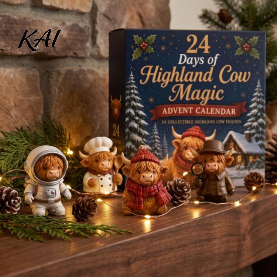 Christmas Tree Hanging Ornaments 24 Days 3D Highland Cow Advent Calendar 2026, Cute Farm Cattle Seasonal Home Decor Items Countdown Calendar,