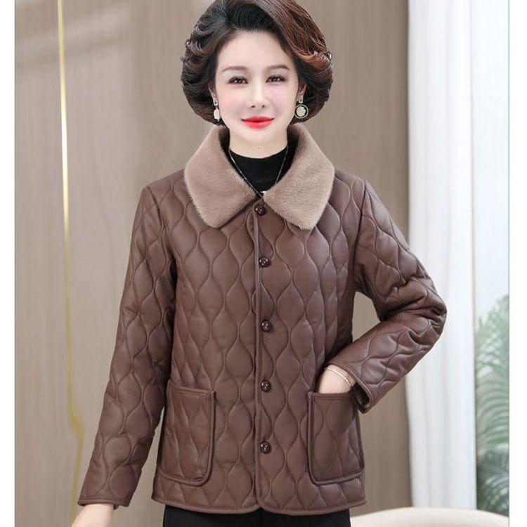 

Зимняя куртка Зимняя мода для мам Свободное Толстое Пальто с меховым воротником Для женщин среднего возраста Бархатное Теплое Пальто XXXXL кофейный