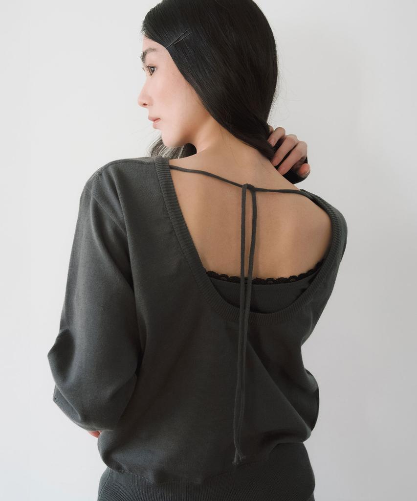 Ieoning Deep U-Neck Cotton Knit, Charcoal