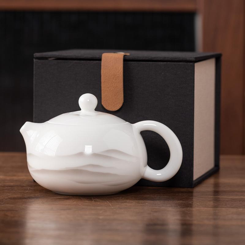 Beam Pot One Pot and Two Cups Suet Jade Porcelain Light Luxury Kung Fu Tea Set Kuaike Cup High-end Brocade Box Gift Box