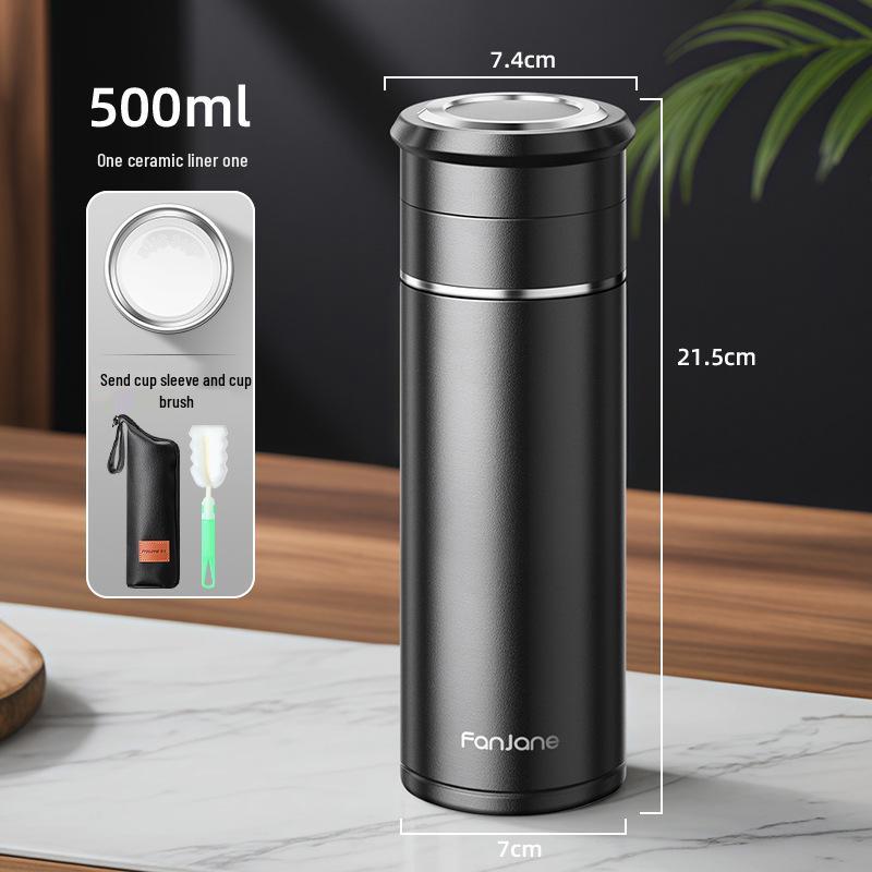 Stainless Steel Thermal Cup with Tea Separator and Portable Lanyard for Men