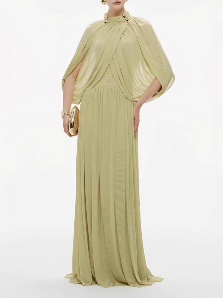 Robe de soirée élégante à manches chauve-souris ajustée pour femmes européennes et américaines