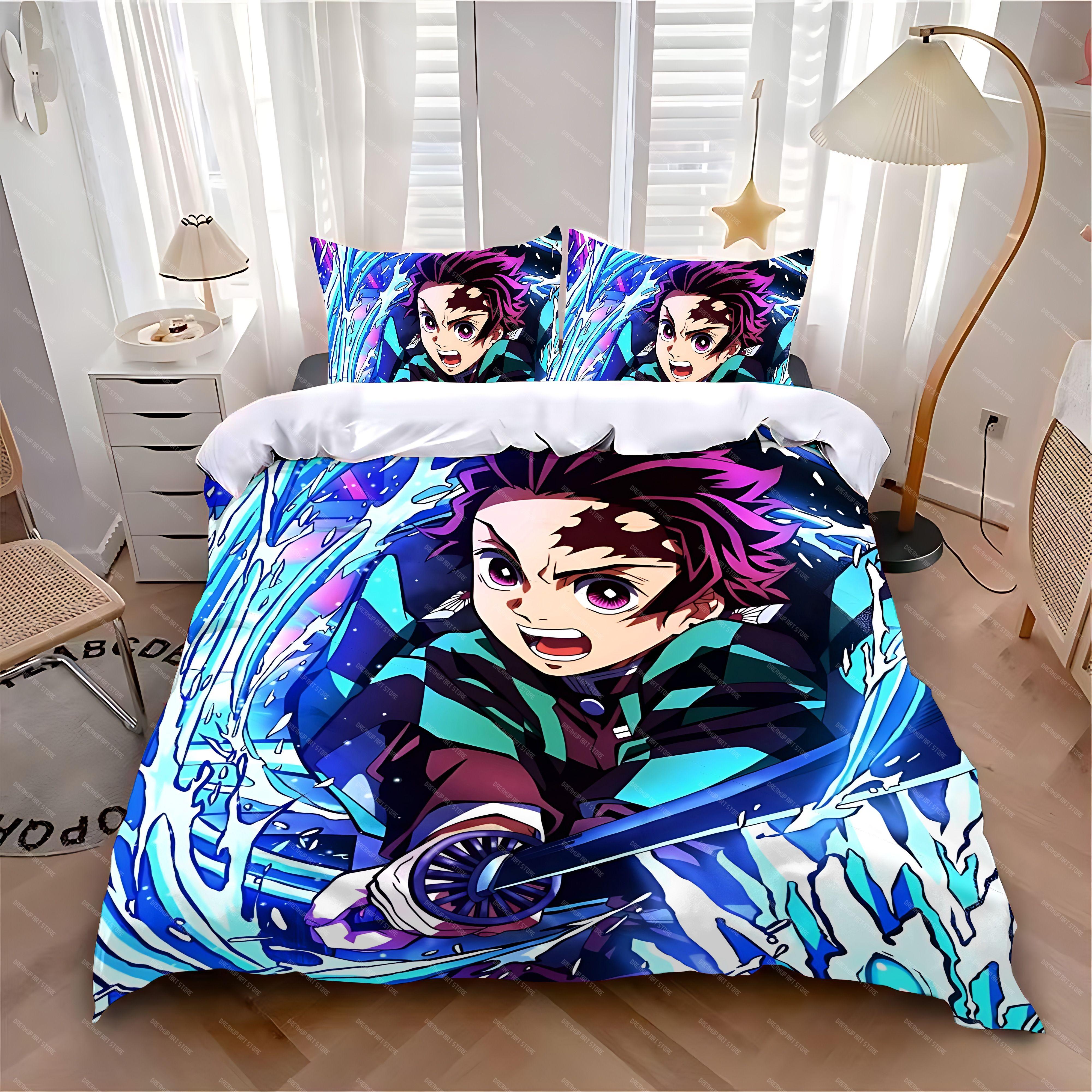 Anime D-Demons S-Slayers Duvet Cover Pillowcase Bedding Set for Adults Kids Boys Girls Bedroom Decor Single Double Size EU Single 90x200cm