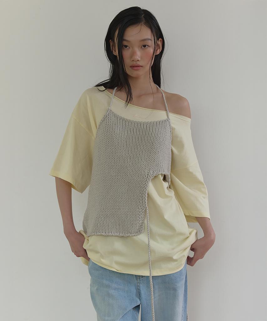 Lonkeu Tie-Up String Knit Top (Gray)
