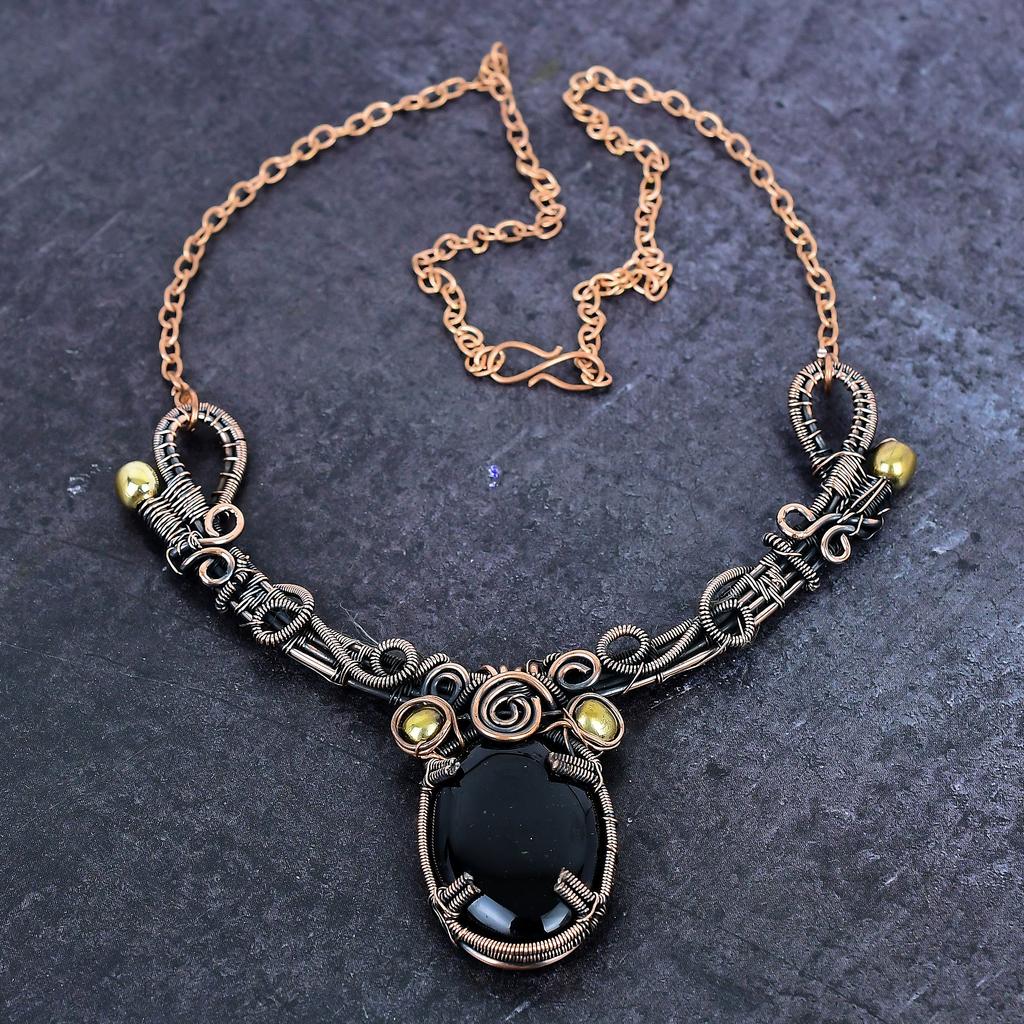 Bloodstone Gemstone Handmade Copper Wire Wrap Jewelry Necklace 18" ET-4942