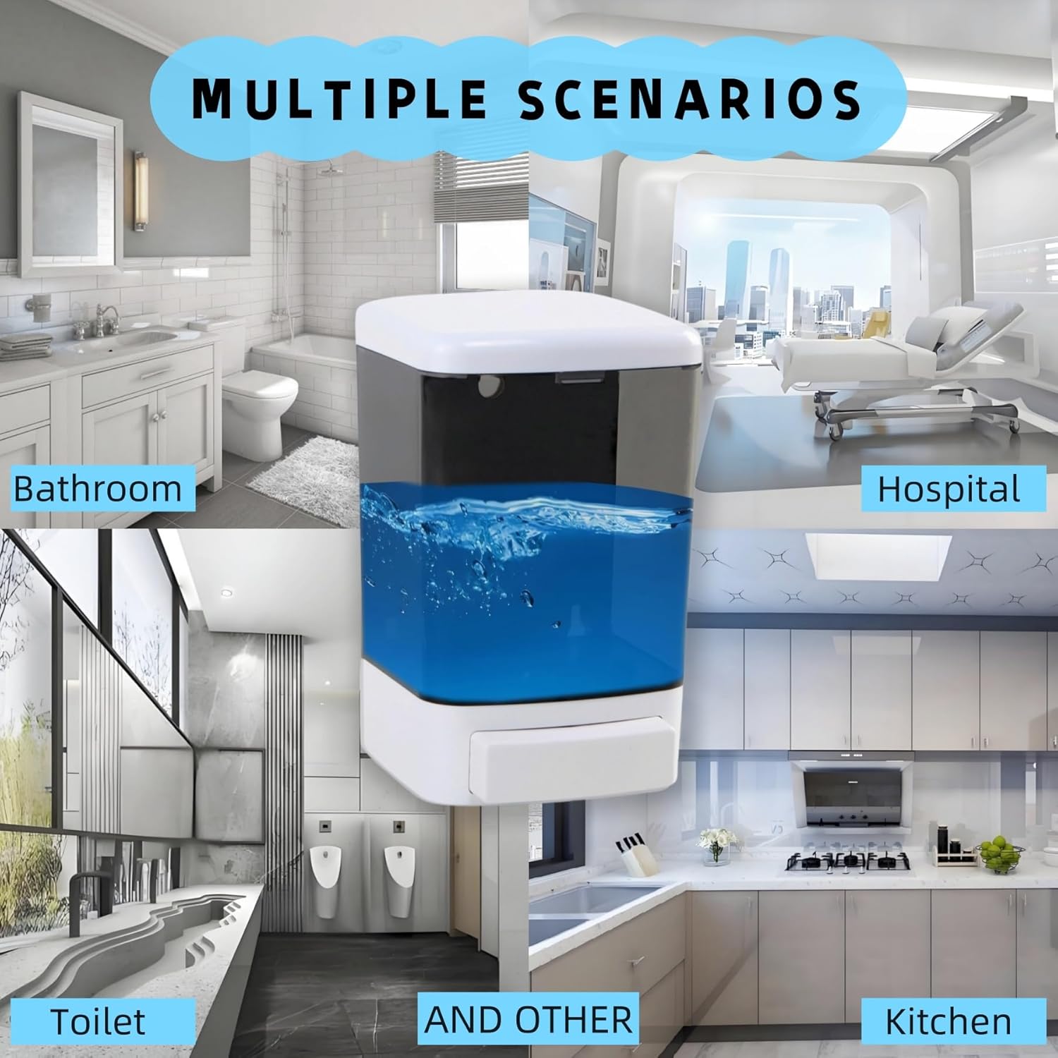 

Manual Soap Dispenser Kitchen Bathroom Wall Mounted Hand Dispensers Commercial for Containers Shampoo Gel Chamber Plastic - (33.8 oz) 1000ml