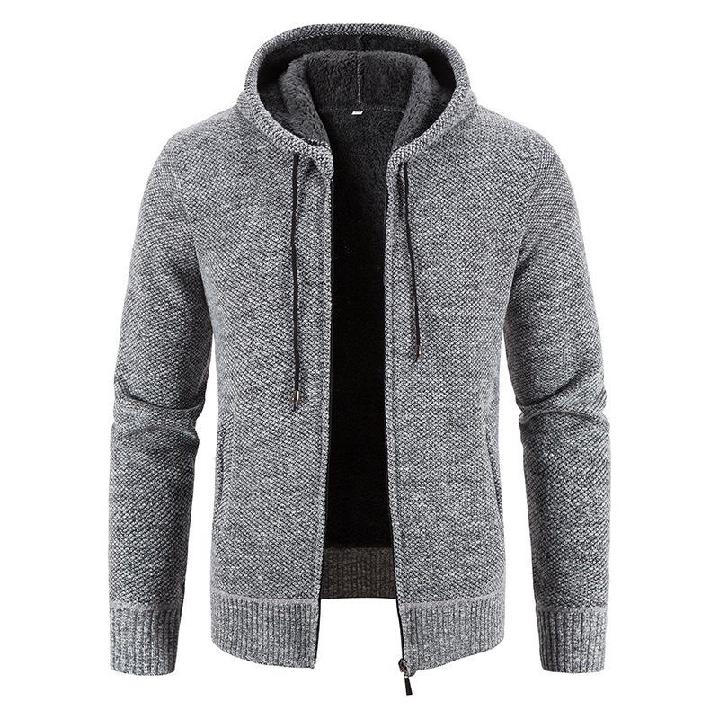 Herren Kapuzen-Fleece-Strick-Cardigan-Pullover