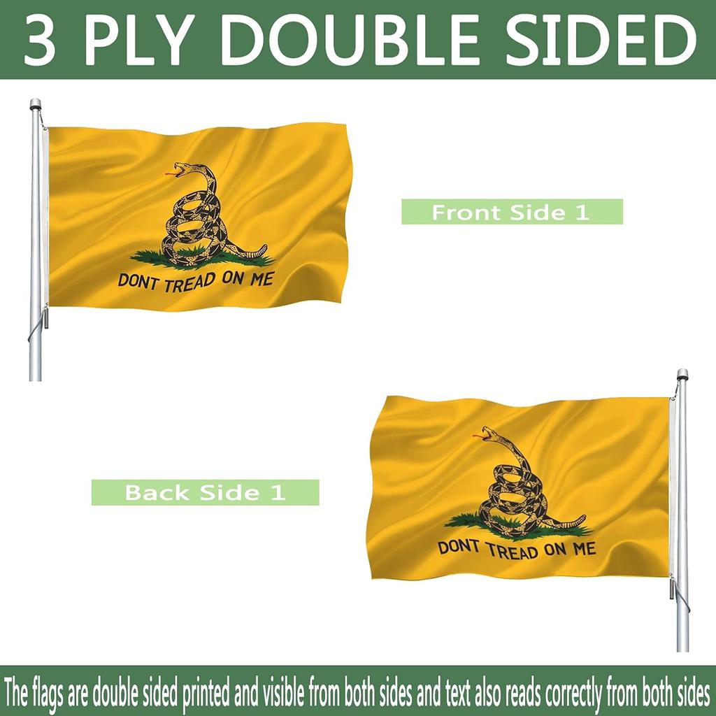 Double Sided Dont Tread on Me Gadsden Flag- Heavy Duty Don't Tread on Me Flag 3x5 outdoor -Tea Party Rattlesnake Flags Banner with 2 Brass Grommets 4