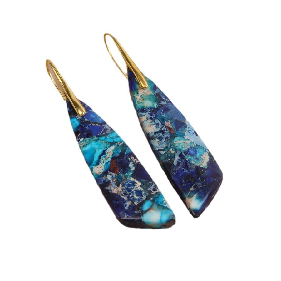 

Красочные серьги-слезы из натурального императорского яшмы с морскими отложениями, драгоценные камни