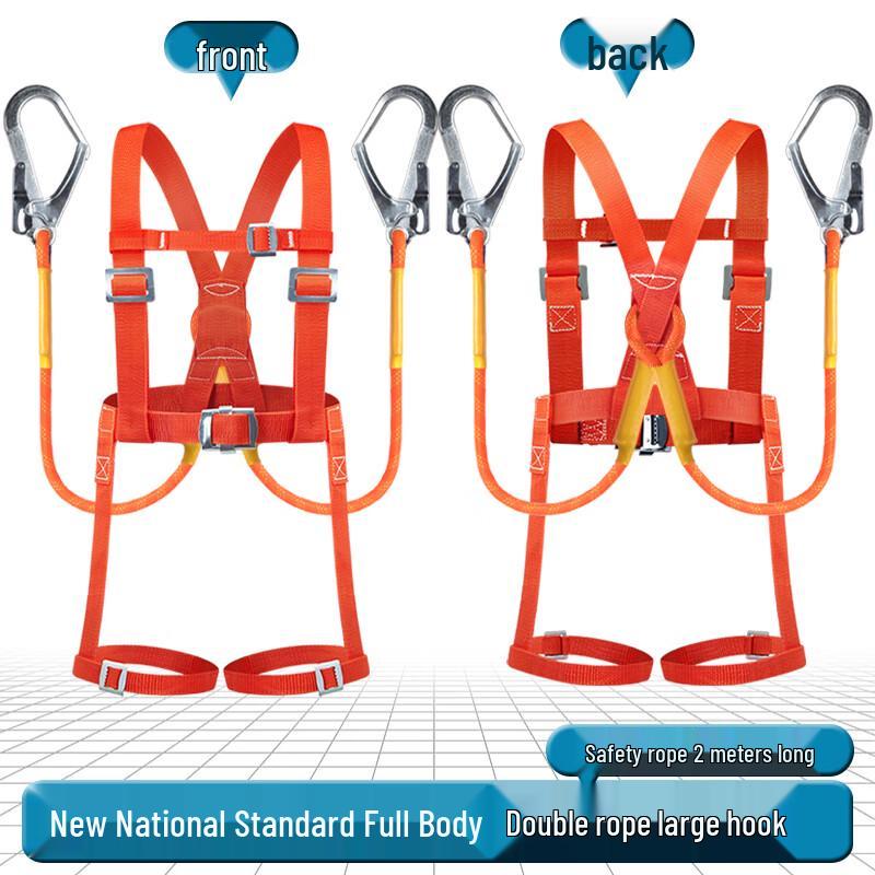 OLOMM Full Body 5-Point Safety Harness with Double Hooks, 2m Lanyard
