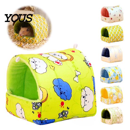 Cute Cartoon Printed Cage Accessory Quilted Hamster Bed, Print Cozy Hideout, Winter Cave Small Animal Nest Accessories for Chinchilla Gerbil