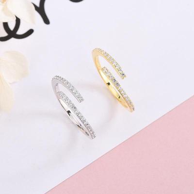 Korean Style S925 Sterling Silver Diamond Open Ring - Simple Women's Niche Design