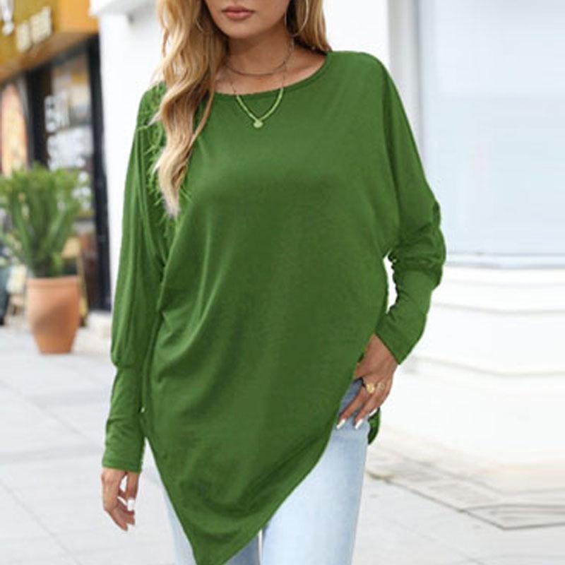 T-shirt jesienno-zimowy z długim rękawem, nieregularny, w dużych rozmiarach - Casualowy, luźny krój