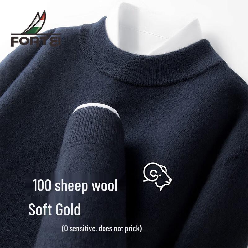 Futing Men's 100% Merino Wool Mock Neck Pullover
