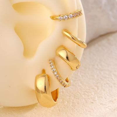 5 Pcs Dainty Gold Plated Zircon Earring Set for Women Fashion Elegant Copper Metal Minimalist Huggie Hoop Earrings Daily Jewelry
