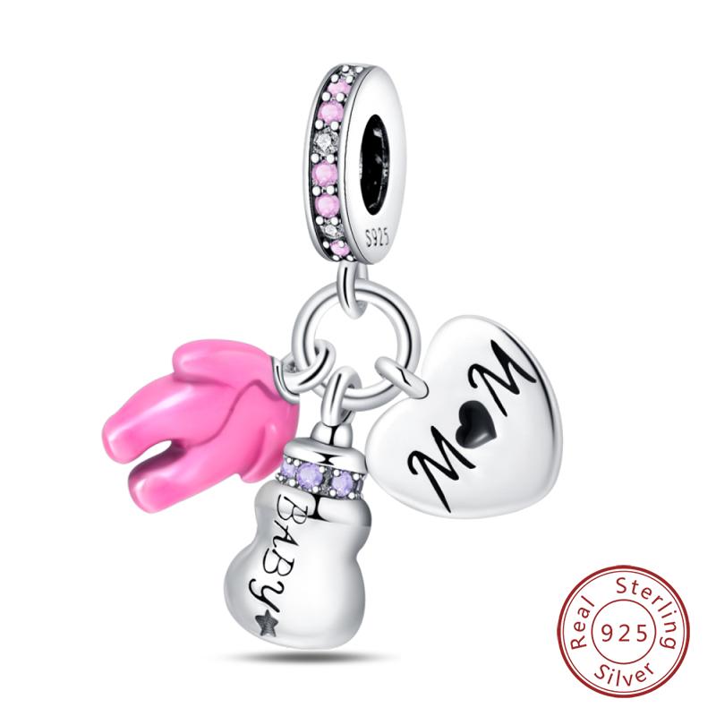 Fit 925 Silver Charms Beads Little Bear Lamb Little Flying Pig Pink Charms For Women DIY Birthday Jewelry Gift