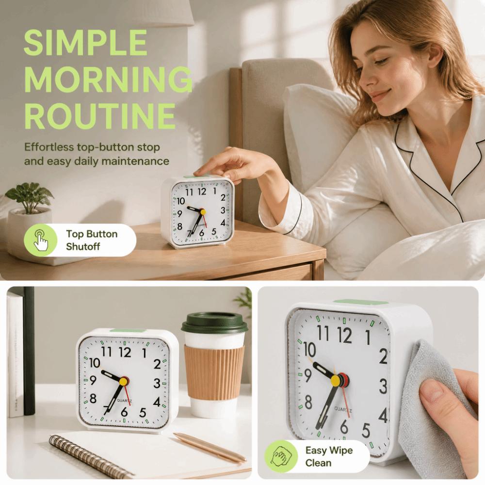 3.15in Silent Alarm Clock ABS Bedside Alarm Clock Small Desk Alarm Clock  for Bedside Desk