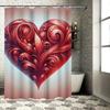 Elegant Red Filigree Heart Shower Curtain - Waterproof, Mildew-Resistant, Machine Washable for Romantic Bathroom Decor