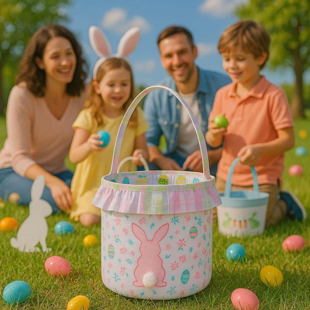 Empty Design Easter Basket Embroidered Rabbit Basket Bunny Theme Easter Bucket Kids Gift