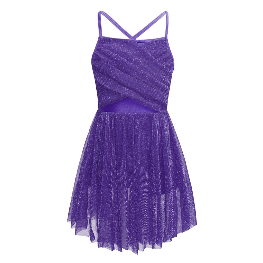 Lyrical Girls Ballroom Kids Cosplay Fancy Gymnastics Bowknot Backless Dress Ballet Dance Leotard Glittery Skirts
