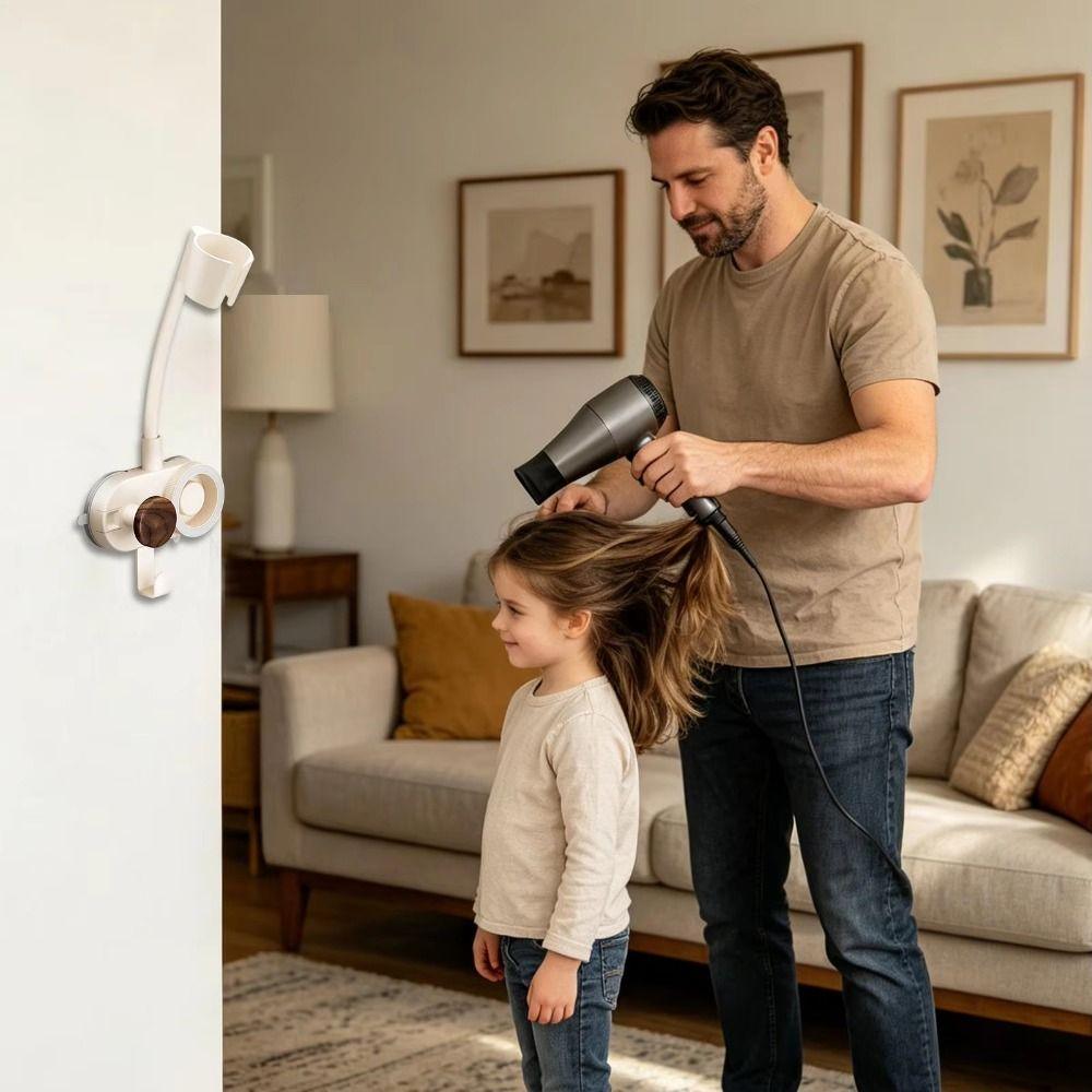360 Degree Rotation Hair Dryer Holder Hands Free Hair Dryer Storage Bracket Toilet Organization