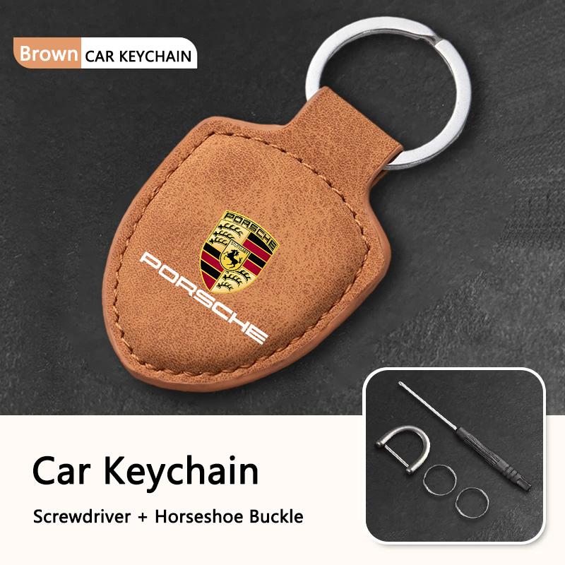 

High-end Car Keychain Keyring Key Chain Pendant For Porsche Panamera Cayenne Taycan 911 718 Macan Carrera-GT 928 968 Accessories коричневий