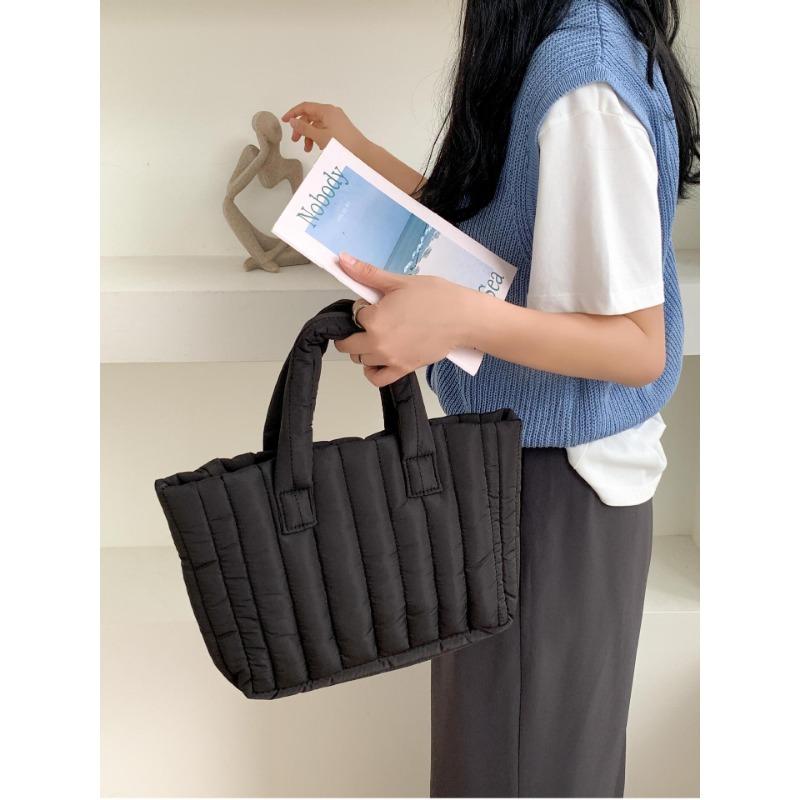 

Car line striped cotton bag autumn and winter large-capacity handbag bag fashion niche commuter tote bag women чёрный