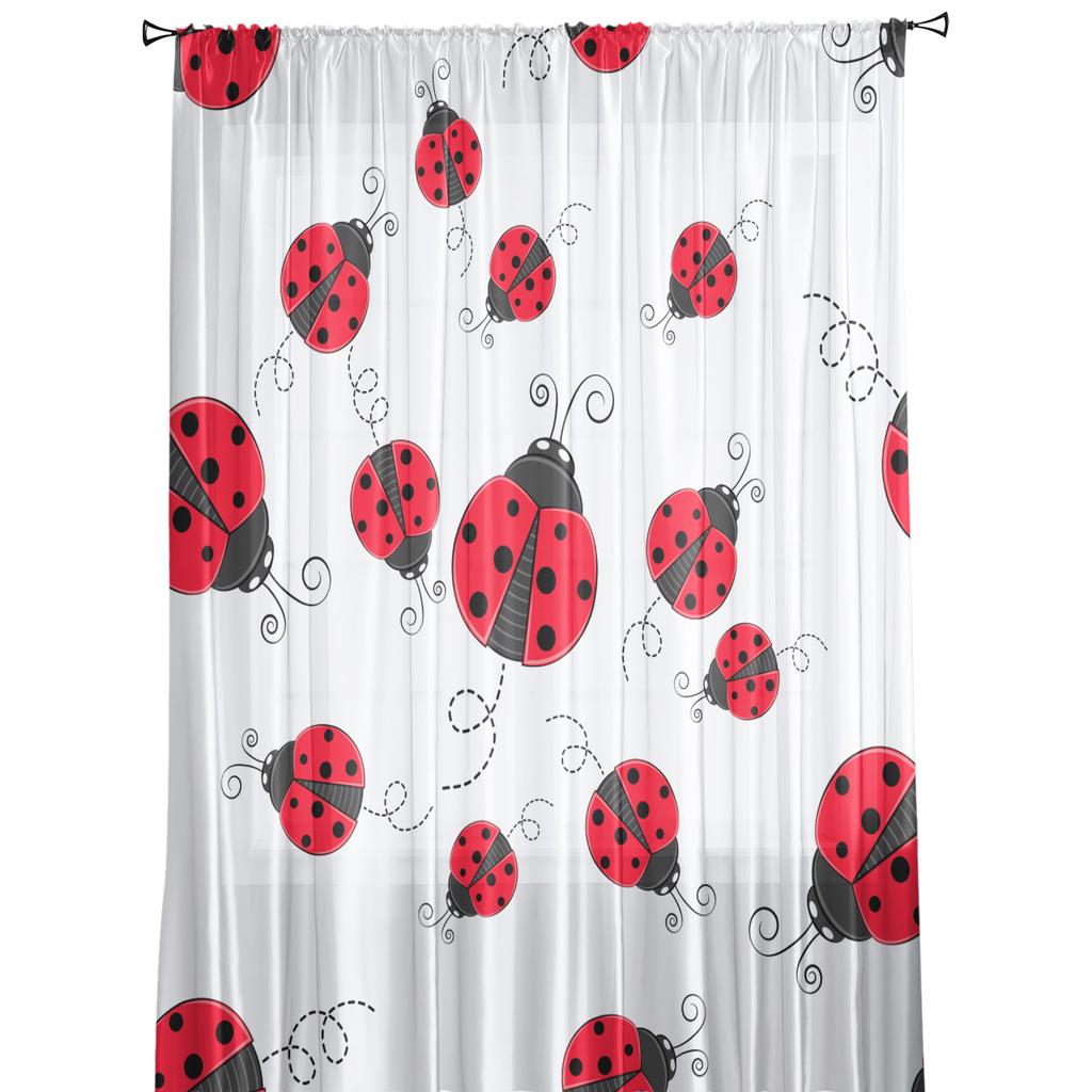 Red Ladybug Sheer Curtains for Living Room Decoration Window Curtains for Kitchen Tulle Voile Organza Curtains