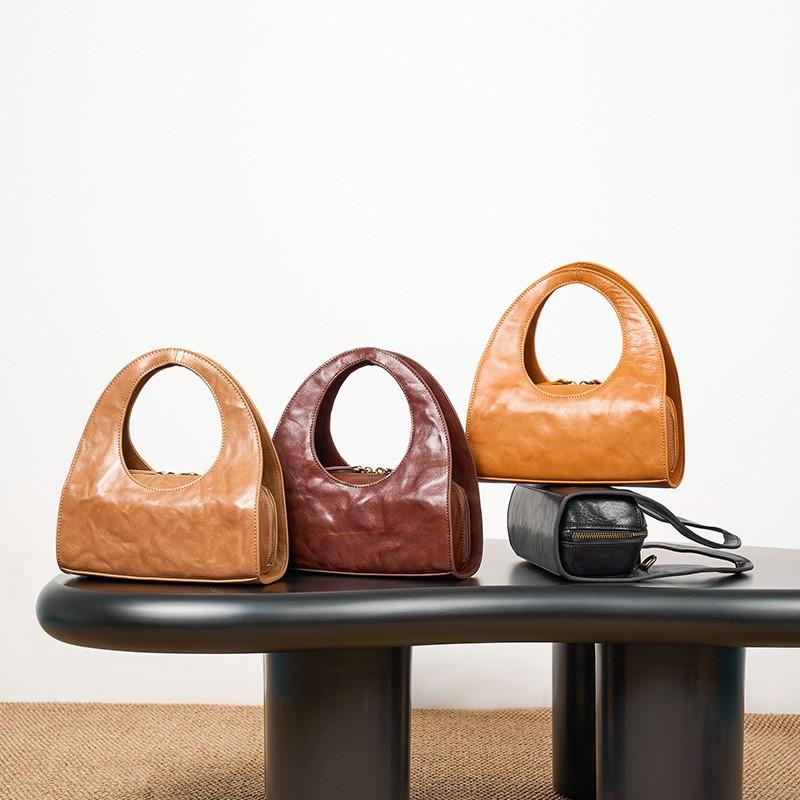 Retro Top Layer Vegetable Tanned Cowhide Leather Handbag Women Small Commuting Crossbody Shoulder Bag