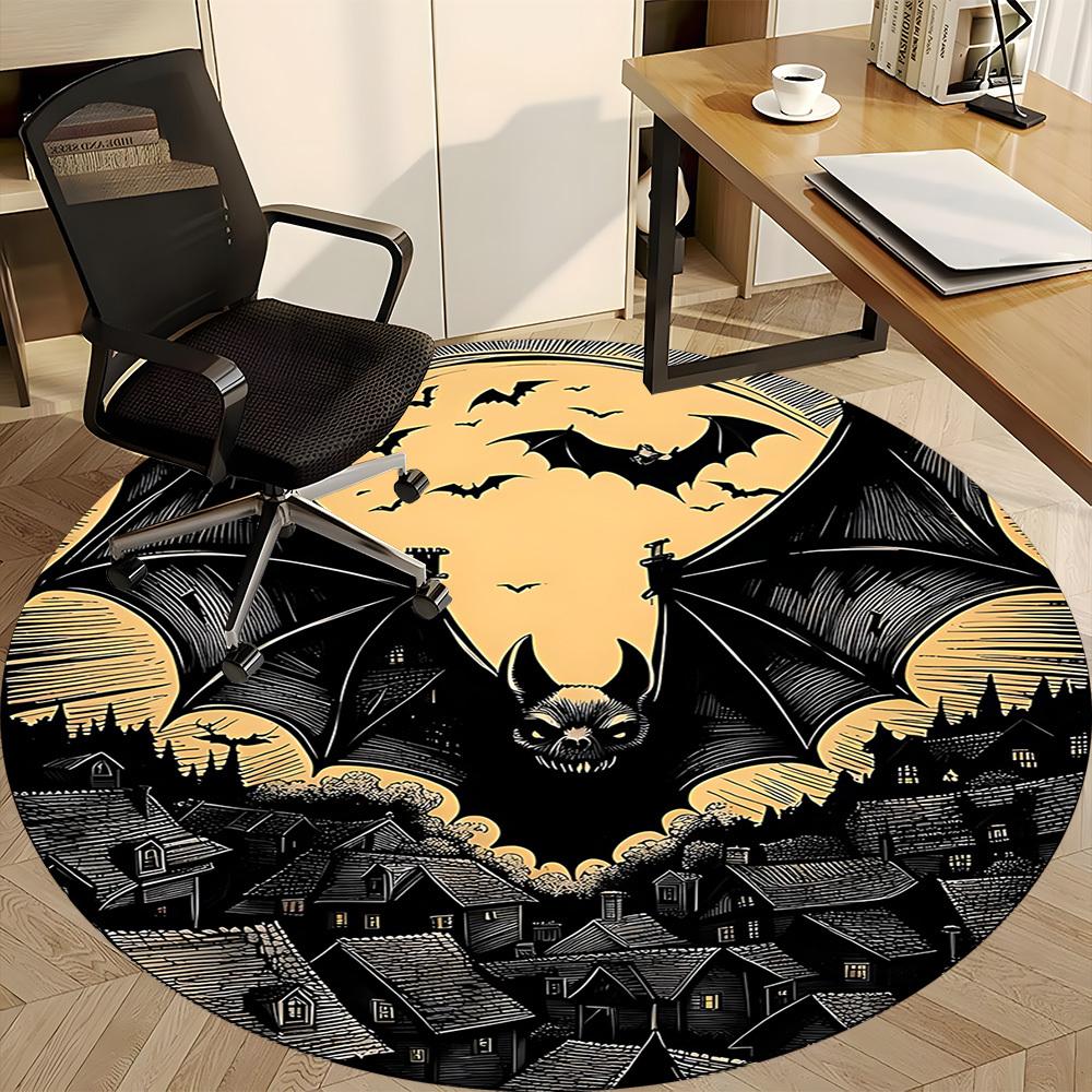 1PC Halloween Bat Office Round Area Rug, Mat Suitable For Office, Under Office Chairs Bedroom Living Room Home Decor, Room Deco
