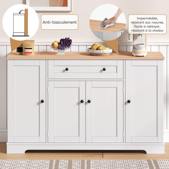 Patchwork Color Large Sideboard with 4 Doors And 1 Drawer, Modern Buffet Cabinet for Dining Room And Living Room