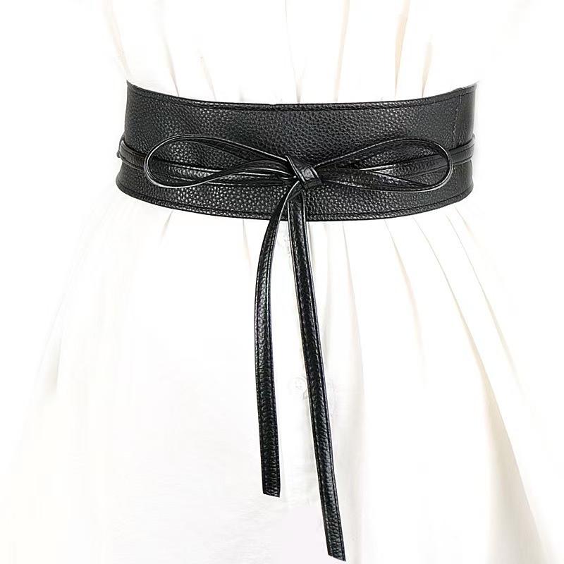 Bowknot Simple Wrap Luxury Wide Waist Band Leather Belt Corset Waistband Ladies Dress Cummerbands