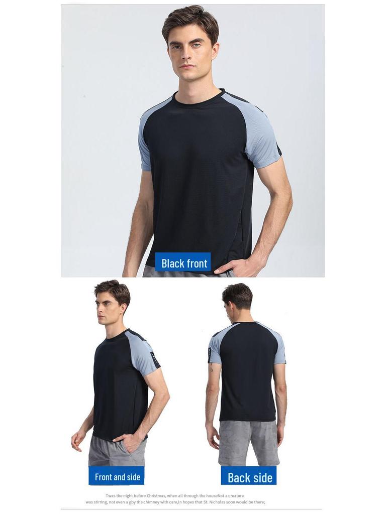 Men's Ice Silk Quick-Dry Crew Neck Sports Tee - Casual, Elastic, Short Sleeve Running Shirt