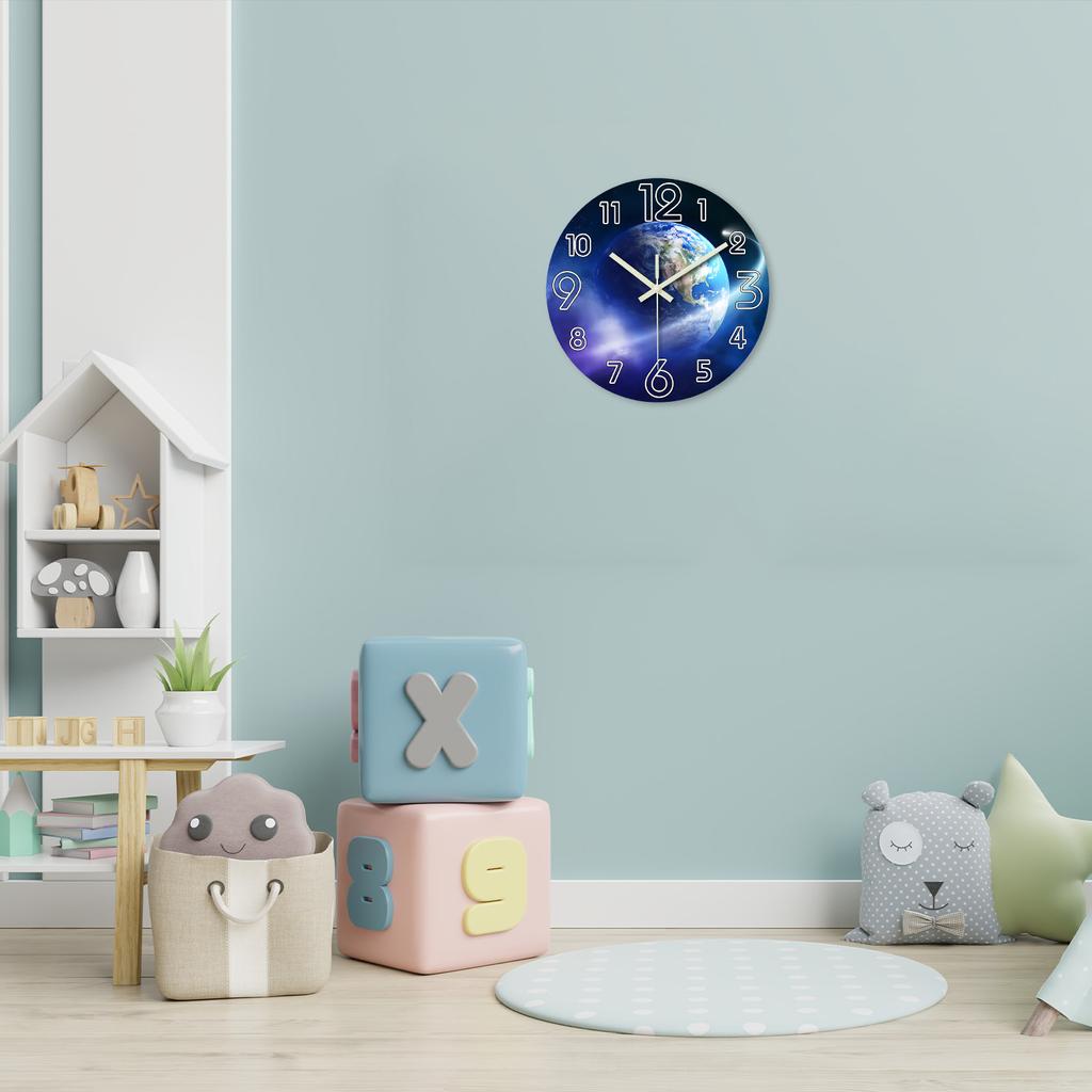 High-Standard Creative Earth Premium-Quality Luminous Top-Grade Wooden Premium-Quality Wall Top-Grade Clock Premium-Quality Living Interior