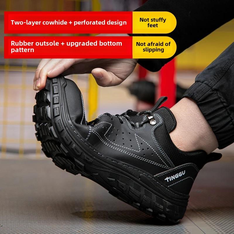 Genuine Leather Composite Toe Breathable Insulation Men Work Safety Shoes Anti Smashing Anti Slip Cowhide Labor Shoes Sneakers