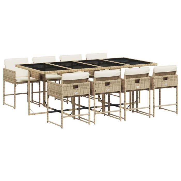 VidaXL Ensemble à Manger de Jardin avec Coussins 9 pcs, Table et Chaises à Dossier Rabattable, Meubles d'Extérieur Patio 3211282