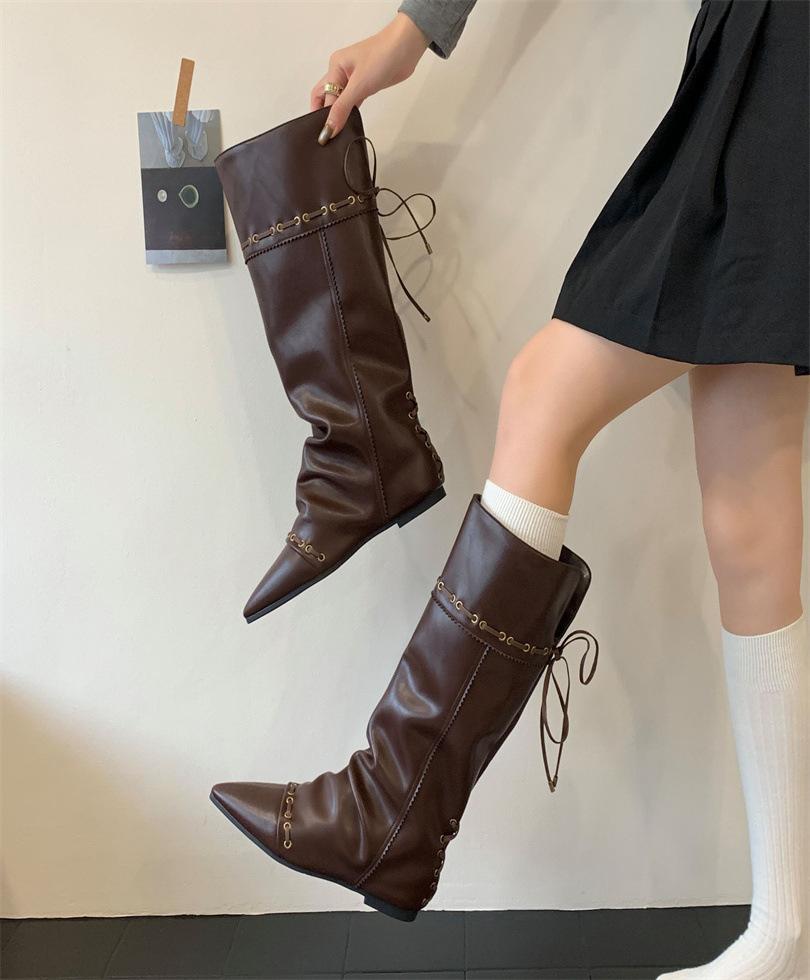 

2025 autumn and winter new retro versatile pointed high tube thin boots Korean version temperament inner heightening trousers women s boots 39 темно-коричневого кольору
